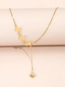 Butterfly Charm Y Lariat Necklace - Yellow Gold - View 3
