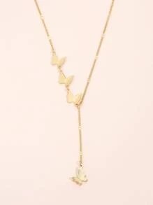Butterfly Charm Y Lariat Necklace - Yellow Gold - View 5