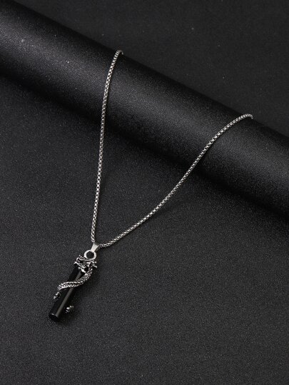 Fashionable and Popular Men Chinese Dragon & Cylinder Charm Necklace for Jewelry Gift and for a Stylish Look