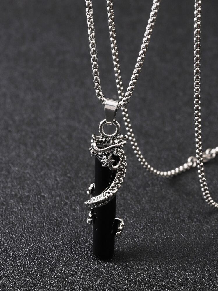 Fashionable and Popular Men Chinese Dragon & Cylinder Charm Necklace for Jewelry Gift and for a Stylish Look - Multicolor - View 2