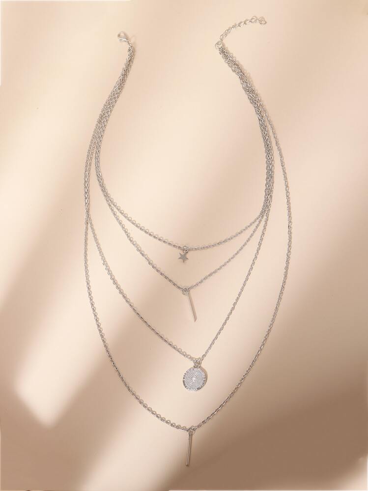 Star & Round Charm Layered Necklace - Silver - View 2