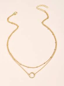 Ring Charm Layered Necklace - Yellow Gold - View 2