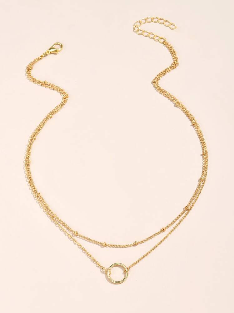 戒指墜飾多層次項鍊 - 金黃色 - 查看 2