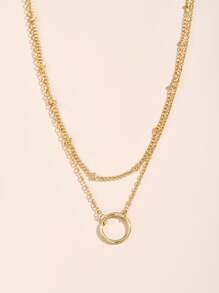Ring Charm Layered Necklace - Yellow Gold - View 3