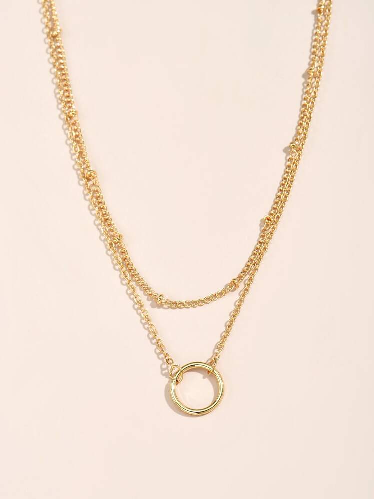 戒指墜飾多層次項鍊 - 金黃色 - 查看 3