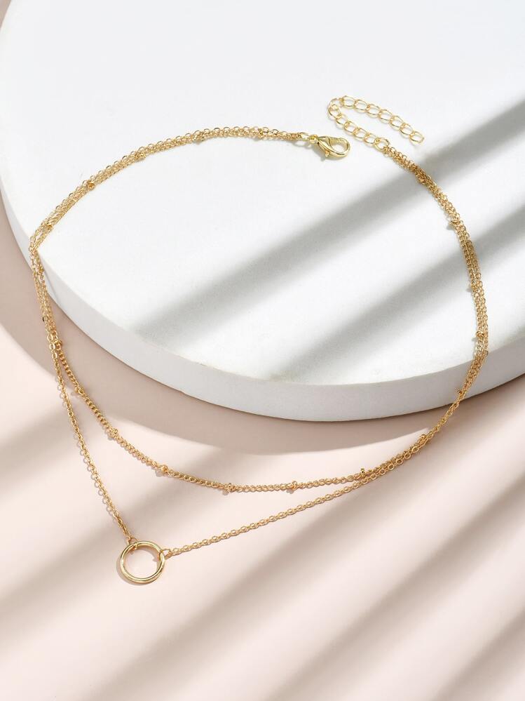 戒指墜飾多層次項鍊 - 金黃色 - 查看 5