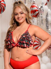 Sujetador Navidad con estampado de cuadros ribete con fruncido - Multicolor - Ver 3