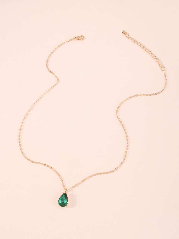 Rhinestone Water-drop Charm Necklace - Yellow Gold - View 2