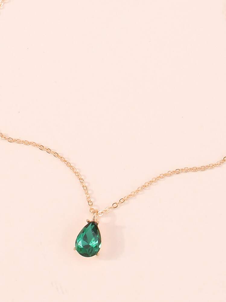 Rhinestone Water-drop Charm Necklace - Yellow Gold - View 3