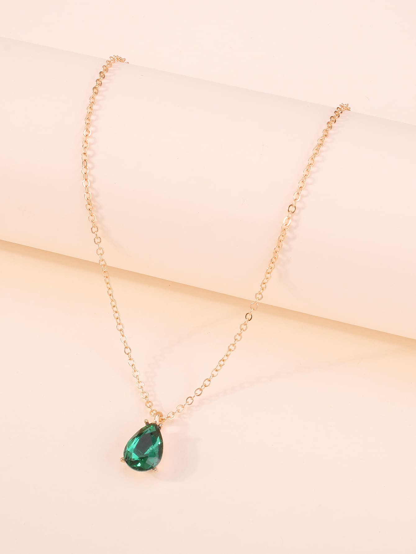 Rhinestone Water-drop Charm Necklace - Yellow Gold - View 5