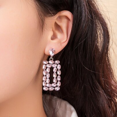 Rhinestone Rectangle Drop Earrings