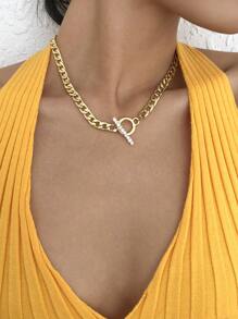 水鑽裝飾OT搭扣項鍊 - 金黃色 - 查看 1