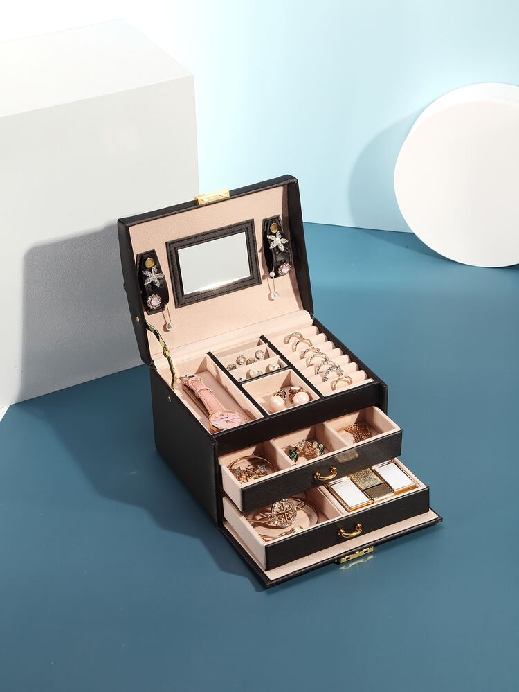 Hộp lưu trữ đồ trang sức nhiều lưới 1 cái - màu đen - Xem 2