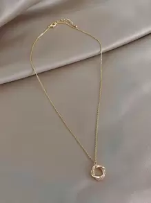 Andkiss Rhinestone Decor Ring Charm Necklace