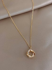 Andkiss Rhinestone Decor Ring Charm Necklace