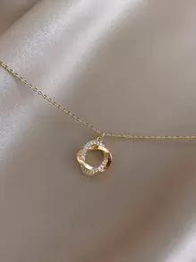 Andkiss Rhinestone Decor Ring Charm Necklace