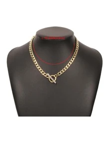 水鑽裝飾OT搭扣項鍊 - 金黃色 - 查看 3