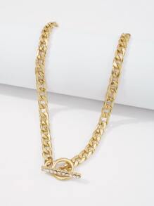 水鑽裝飾OT搭扣項鍊 - 金黃色 - 查看 5