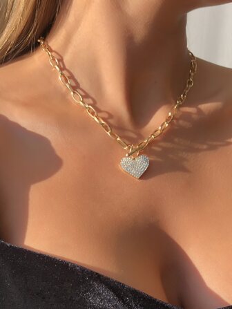 Mydear Rhinestone Heart Charm Necklace