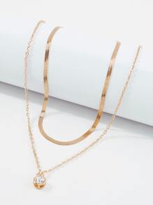 水鑽墜飾多層次項鍊 - 金黃色 - 查看 4