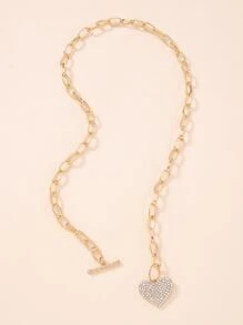 Mydear Rhinestone Heart Charm Necklace - Yellow Gold - View 4