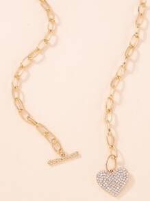 Mydear Rhinestone Heart Charm Necklace - Yellow Gold - View 6