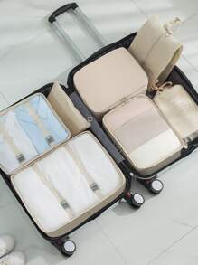 Multifunctional Travel Set, 7pcs Portable Suitcase Organizer For Clothes And Accessories Storage During Business Trips For Travel Storage Bag,Makeup Bag,Cosmetic Bag,Vacation Organizer,Large Capacity Makeup Organizer Makeup Case, For Lipstick, Brush, Skincare, Mobile Phone, Coin, Small Items, For Home,Gift,Vacation And Festival Halloween Christmas Multifunctional Use - Khaki - View 11