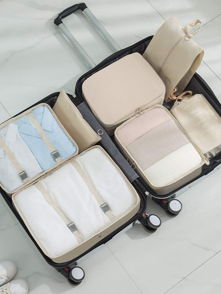 Multifunctional Travel Set, 7pcs Portable Suitcase Organizer For Clothes And Accessories Storage During Business Trips For Travel Storage Bag,Makeup Bag,Cosmetic Bag,Vacation Organizer,Large Capacity Makeup Organizer Makeup Case, For Lipstick, Brush, Skincare, Mobile Phone, Coin, Small Items, For Home,Gift,Vacation And Festival Halloween Christmas Multifunctional Use - Khaki - View 11