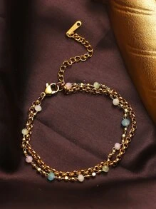 珠子裝飾分層手鏈 - 彩色 - 查看 1