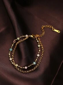 珠子裝飾分層手鏈 - 彩色 - 查看 2
