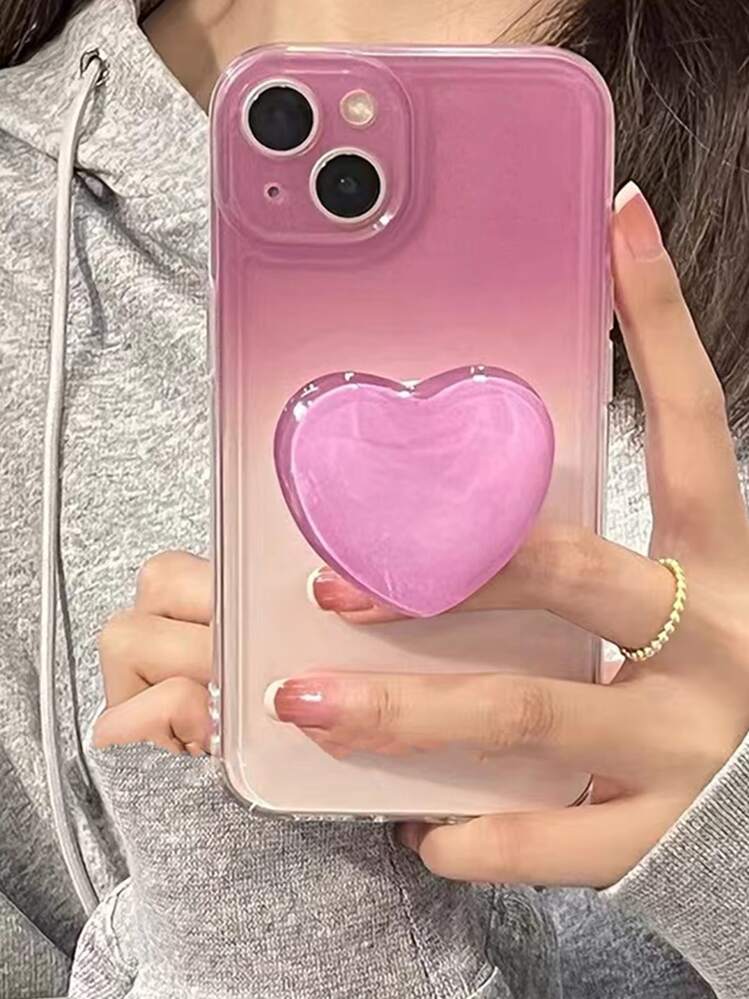 Funda de celular transparente de ombré con Agarre de móvil emergente en forma de corazón - Multicolor - Añade 1