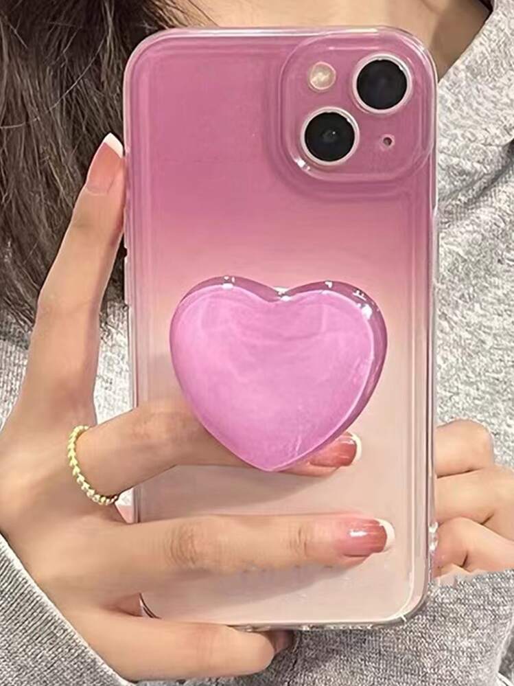 Funda de celular transparente de ombré con Agarre de móvil emergente en forma de corazón - Multicolor - Añade 2
