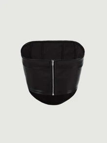 SHEIN MOD Zip Back PU Leather Tube Top - Black - View 6