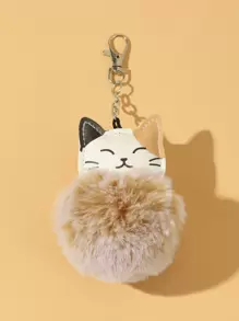 A Brown Fluffy Ball Kitten Bag Pendant Bag Present Valentines Car Accessories Women Cat Keychain Therian Cute Keychain Plush Keychain - Multicolor - View 3