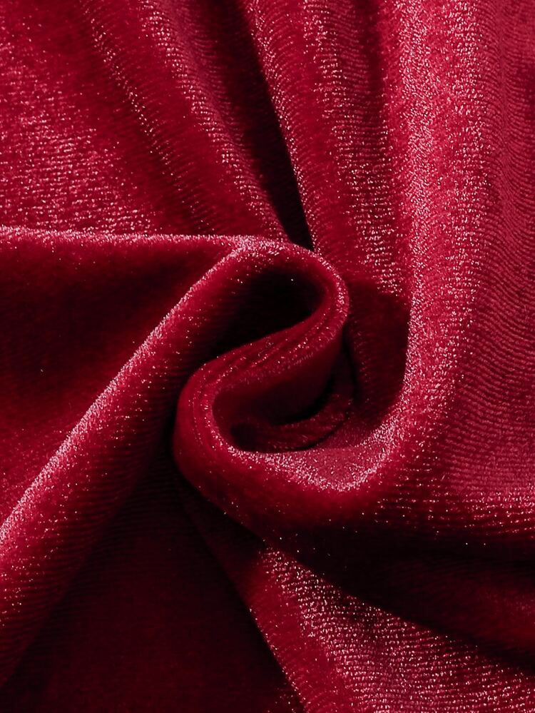 嬰兒荷葉袖絲絨連衣裙 - 酒紅色 - 查看 4