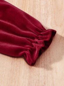 Baby Girl Flounce Sleeve Velvet Dress - Burgundy - View 6