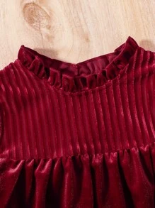 Baby Girl Flounce Sleeve Velvet Dress - Burgundy - View 7