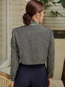 DAZY Áo khoác nữ Nút phía trước Sọc ca rô Thanh lịch - Màu xanh hải quân - Xem 2