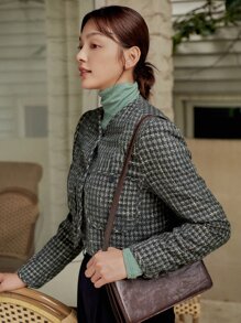 DAZY Áo khoác nữ Nút phía trước Sọc ca rô Thanh lịch - Màu xanh hải quân - Xem 5