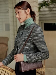 DAZY Áo khoác nữ Nút phía trước Sọc ca rô Thanh lịch - Màu xanh hải quân - Xem 6