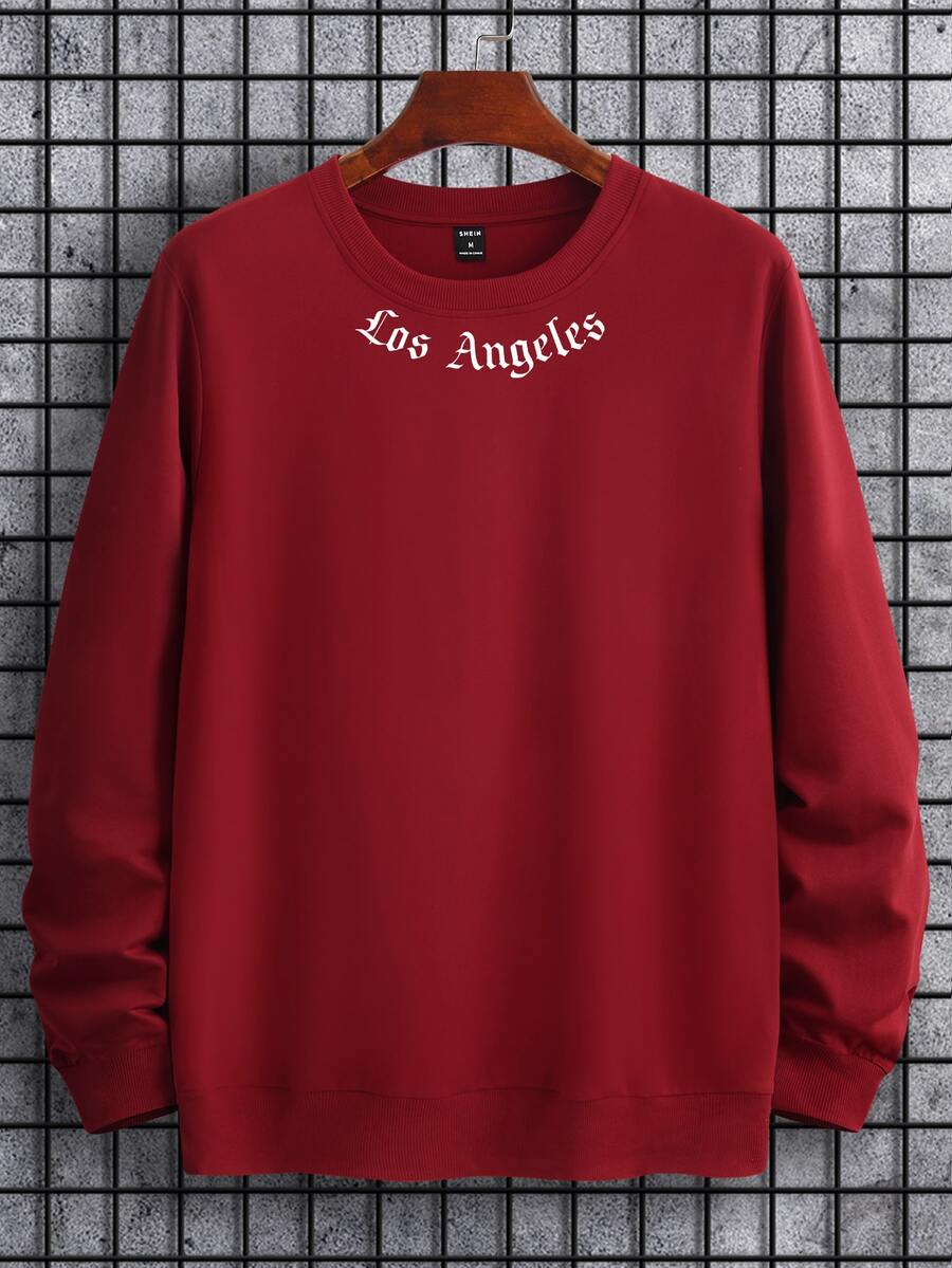 Manfinity Men Letter Graphic Sweatshirt - Burgundy - View 1