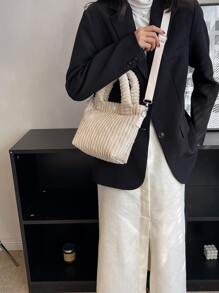 Không thấm nước, nhẹ, chi tiết nút chụp thông thường dành cho doanh nhân Túi vải nhung dành cho nữ tuổi teen Sinh viên đại học, tân binh & công nhân cổ trắng Hoàn hảo cho văn phòng, đại học, công việc, kinh doanh, đi làm - Màu be - Xem 8