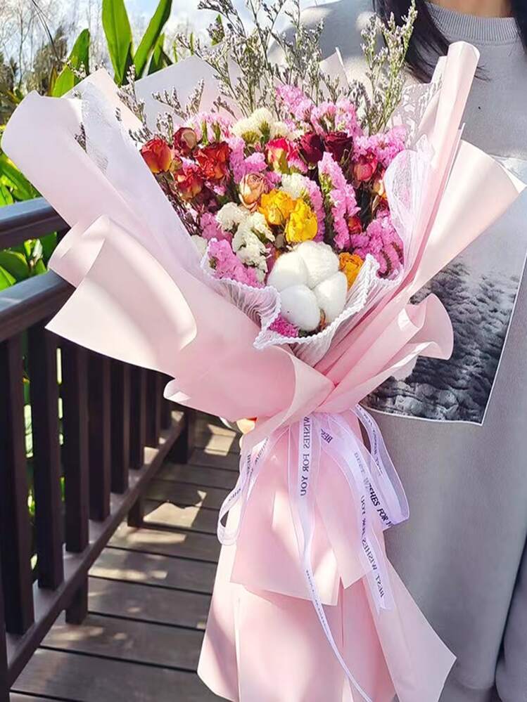 10pcs Plain Flower Wrapping Paper, 58x58cm Pink Waterproof Gift Wrapping Paper For Party, - Baby Pink - View 1