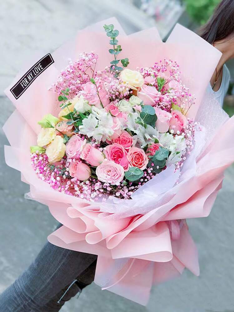 10pcs Plain Flower Wrapping Paper, 58x58cm Pink Waterproof Gift Wrapping Paper For Party, - Baby Pink - View 3