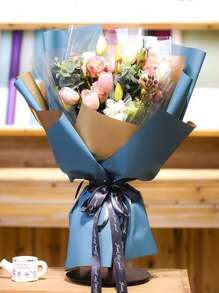 10pcs 58 X 58cm Double-sided Color Flower Wrapping Paper, Plain Gift Wrap Paper For Party - Multicolor - View 3