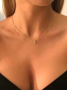 SHEIN BIZwear 水鑽幾何吊墜項鍊 - 金黃色 - 查看 1