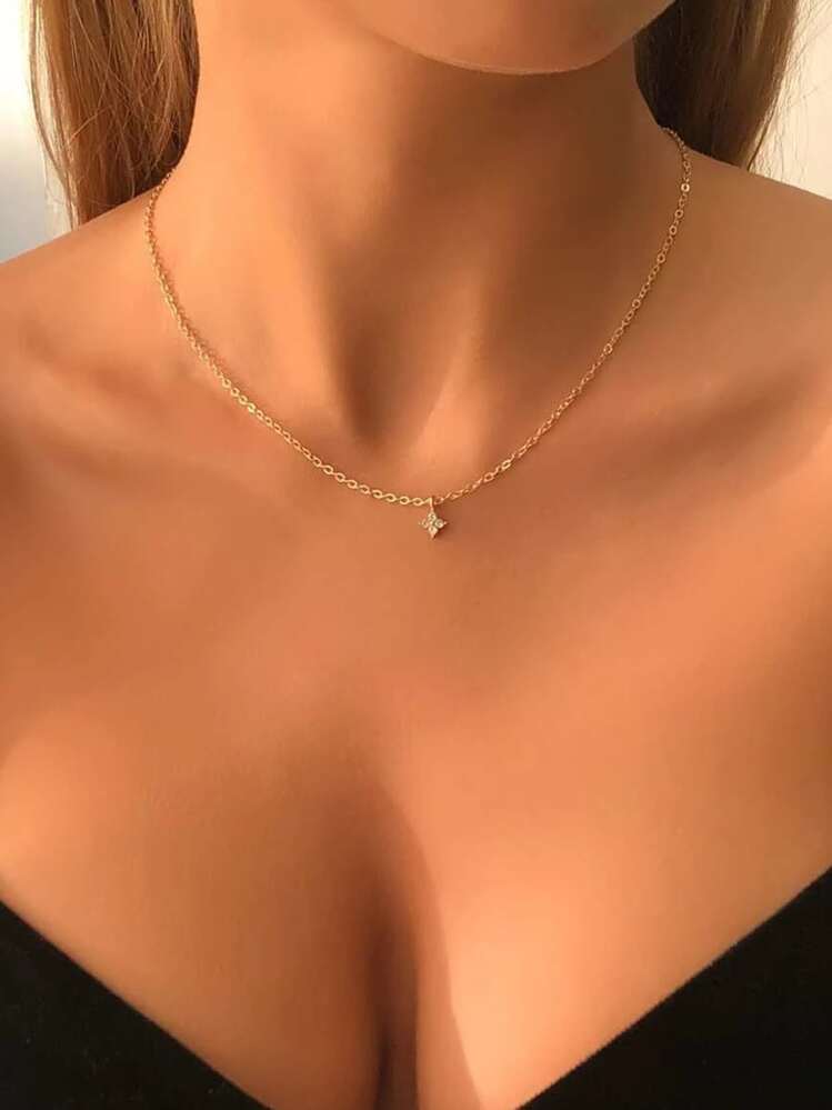 SHEIN BIZwear 水鑽幾何吊墜項鍊 - 金黃色 - 查看 1