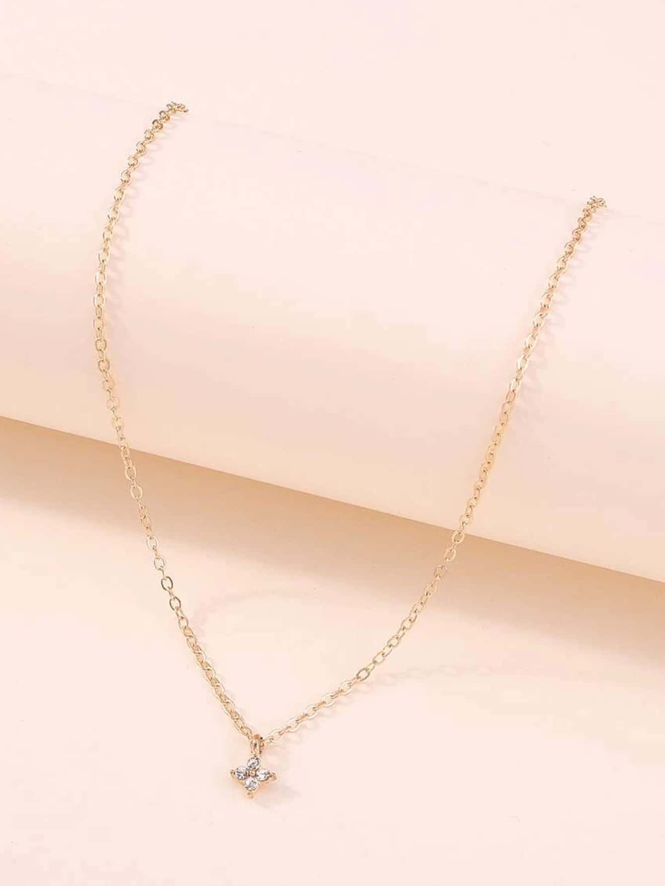 SHEIN BIZwear 水鑽幾何吊墜項鍊 - 金黃色 - 查看 2