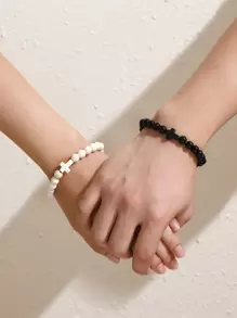 2pcs Couple Cross Decor Beaded Bracelet