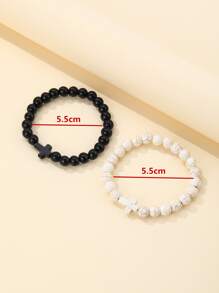2pcs Couple Cross Decor Beaded Bracelet